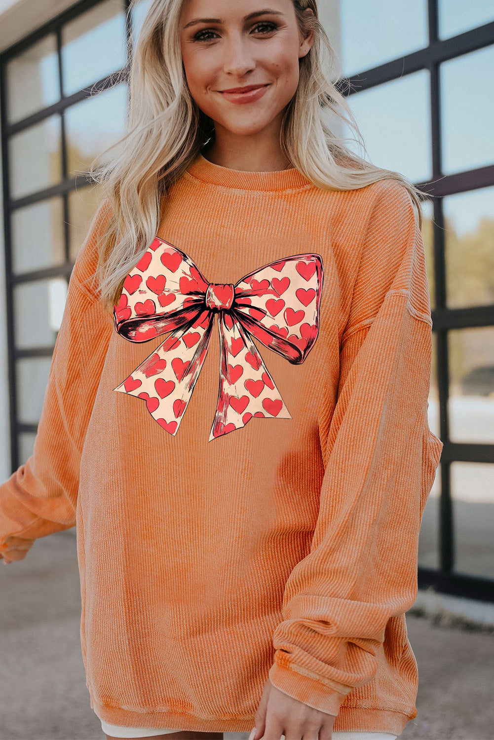 Sweet Valentine's Day Bow & Heart Print Sweatshirt