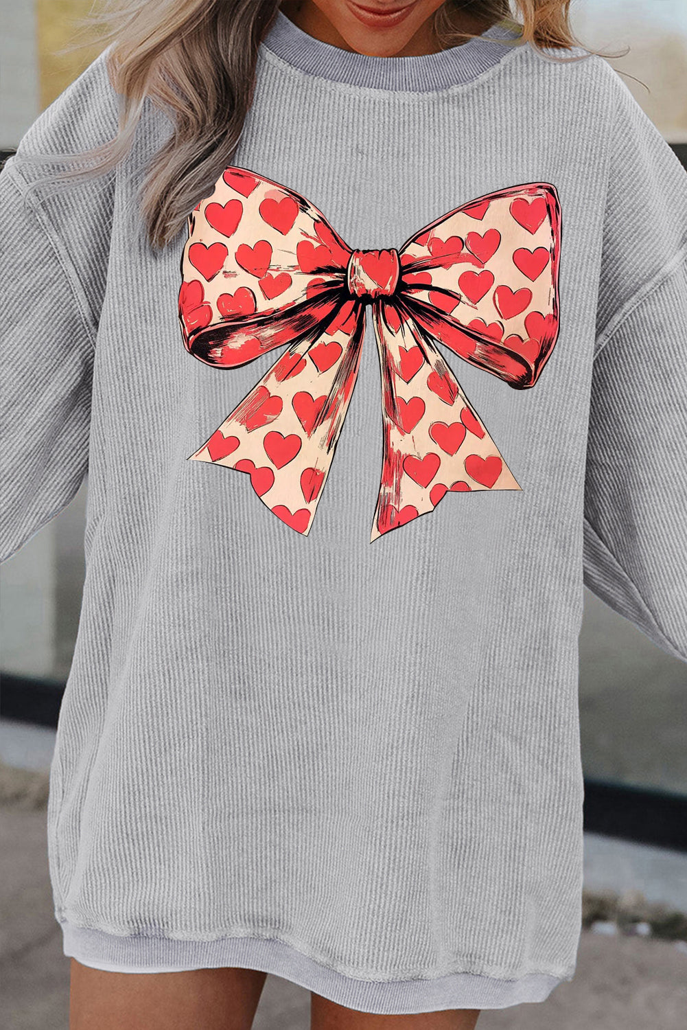 Sweet Valentine's Day Bow & Heart Print Sweatshirt