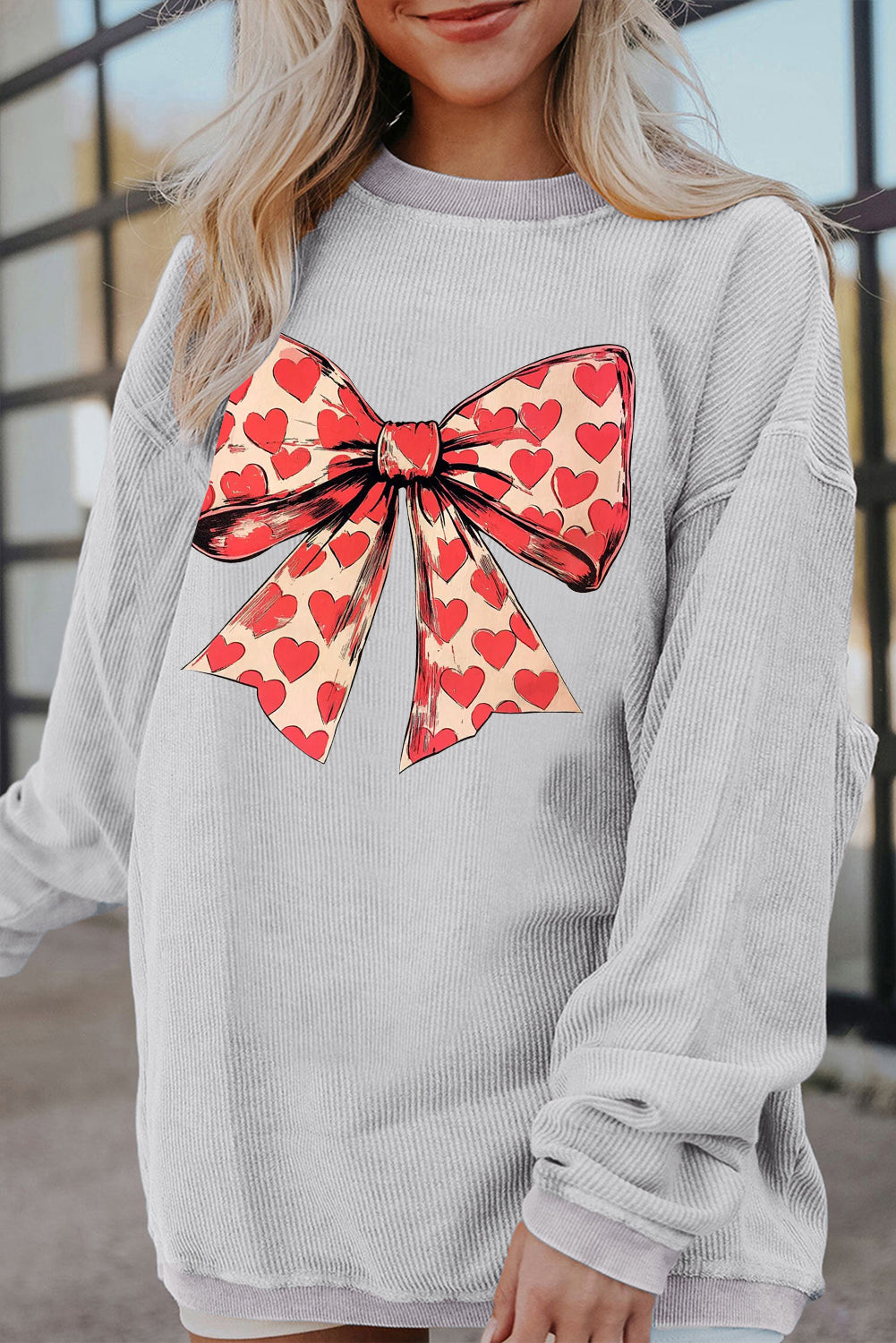 Sweet Valentine's Day Bow & Heart Print Sweatshirt