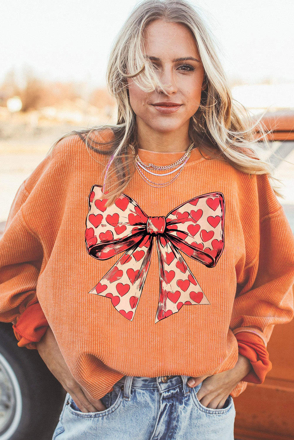 Sweet Valentine's Day Bow & Heart Print Sweatshirt