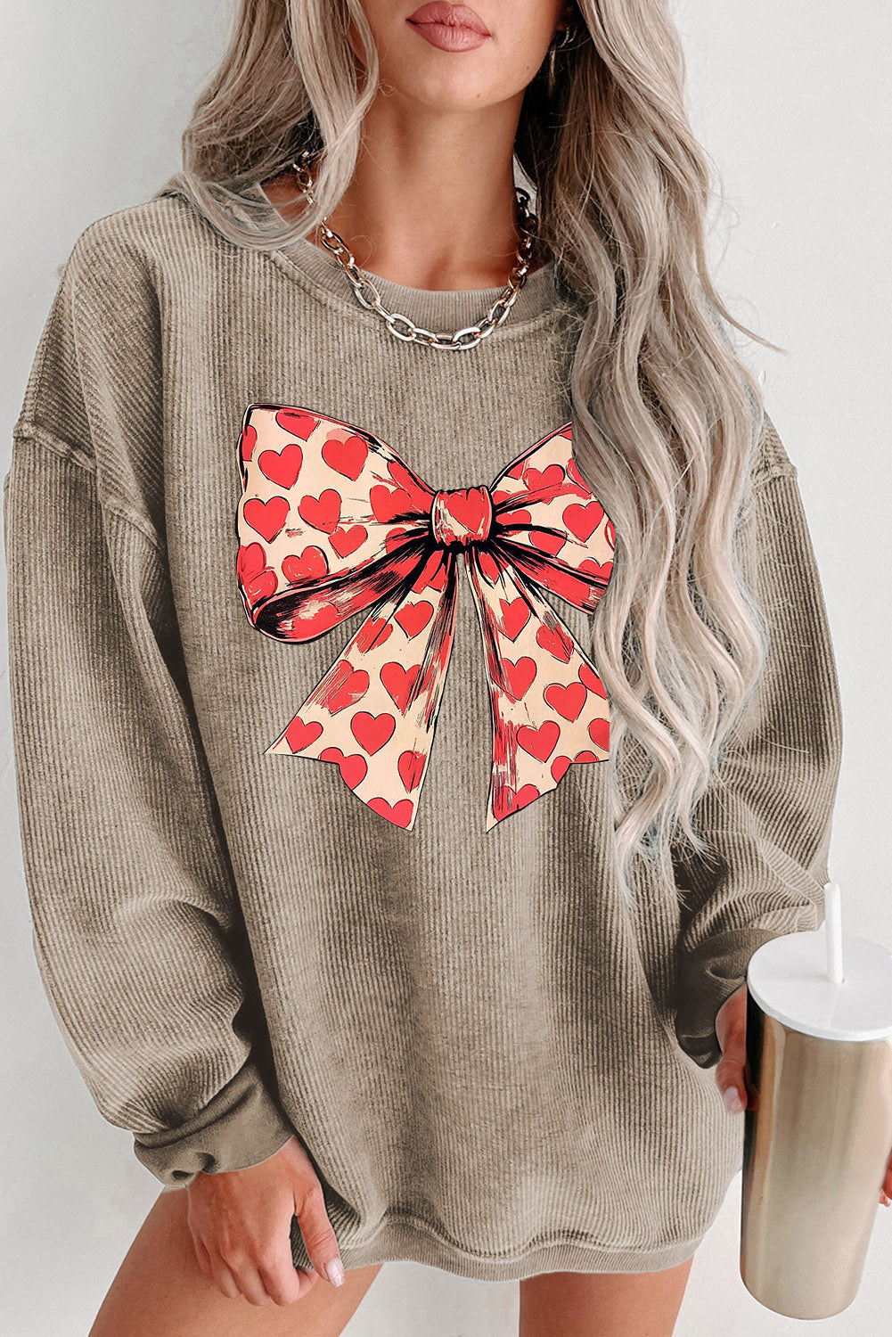 Valentine’s Day Sweetheart Bow Crew Neck Sweatshirt