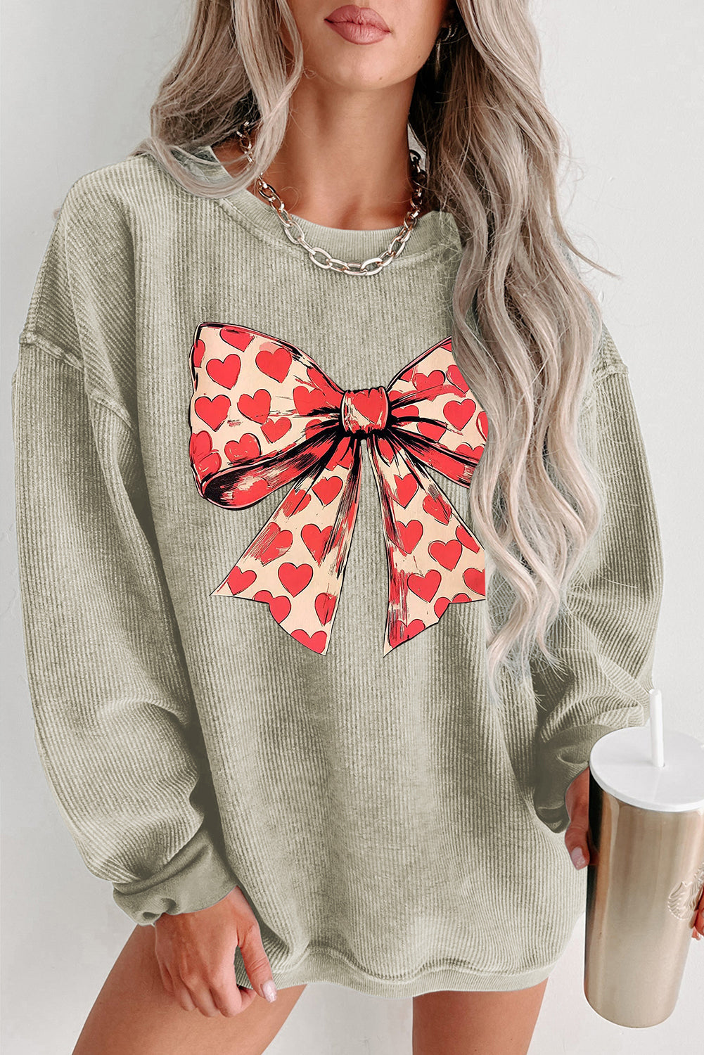 Valentine’s Day Sweetheart Bow Crew Neck Sweatshirt