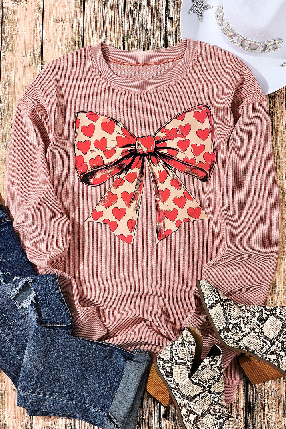 Valentine’s Day Sweetheart Bow Crew Neck Sweatshirt