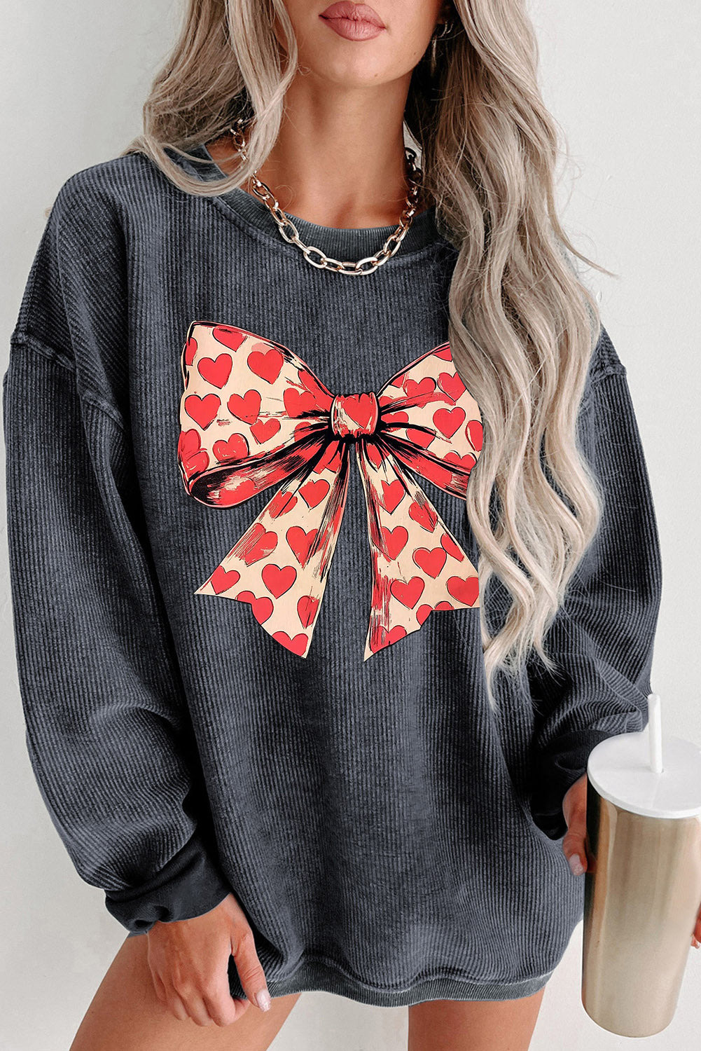 Valentine’s Day Sweetheart Bow Crew Neck Sweatshirt