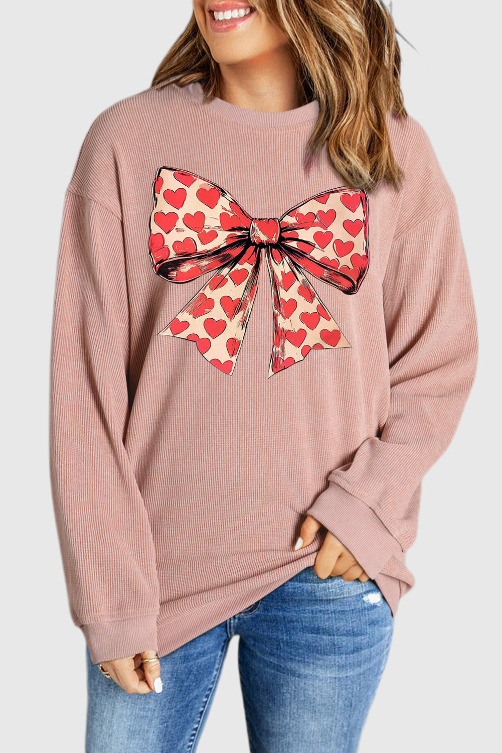 Valentine’s Day Sweetheart Bow Crew Neck Sweatshirt