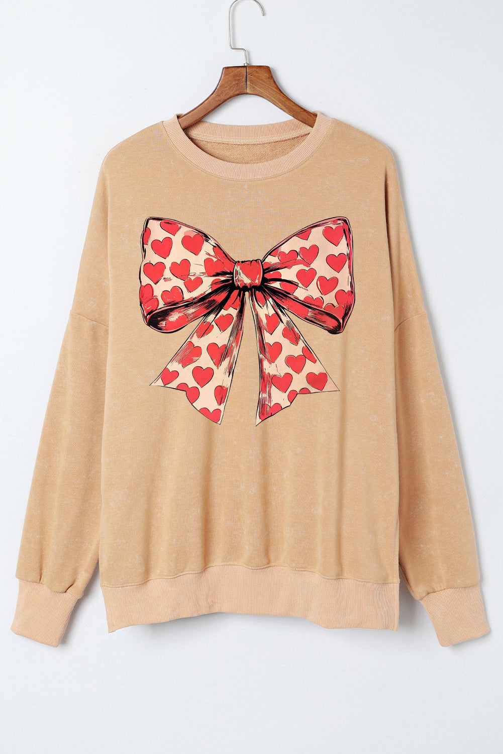 Romantic Valentine’s Day Heart Bow Oversized Ribbed Sweatshirt