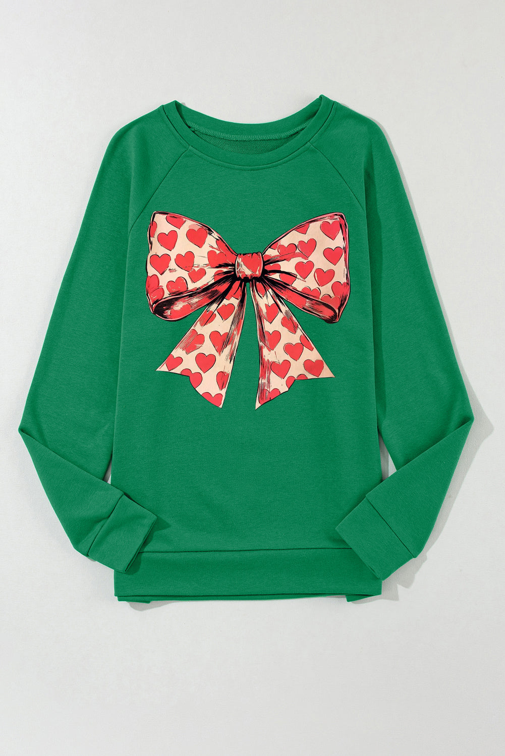 Valentine's Day Heart Bow Print Crew Neck Pullover Sweatshirt