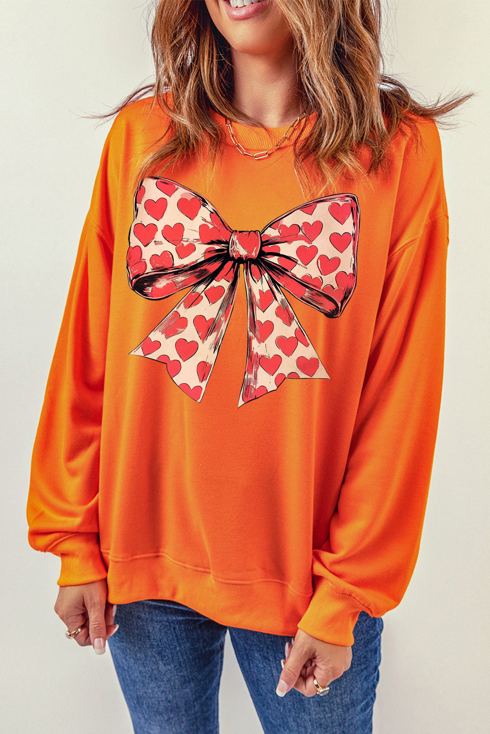 Valentine's Day Sequin Heart V-Neck Pullover Sweatshirt