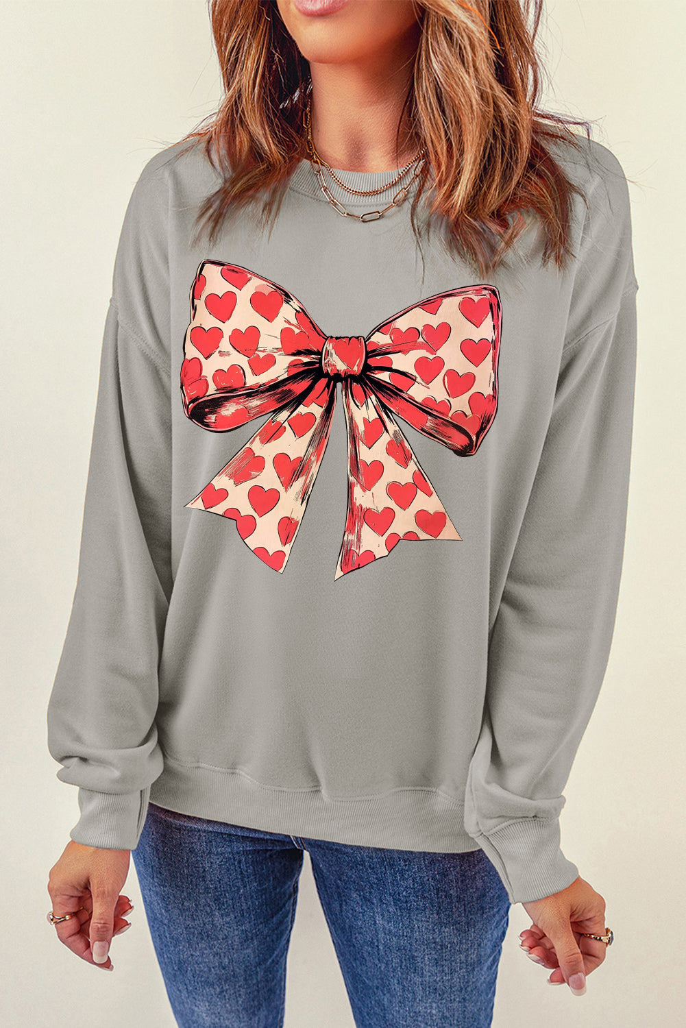 Valentine's Day Sequin Heart V-Neck Pullover Sweatshirt