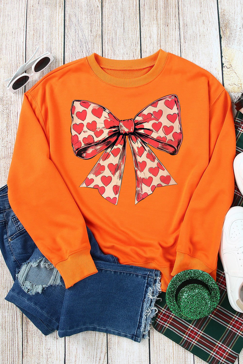 Valentine's Day Sequin Heart V-Neck Pullover Sweatshirt