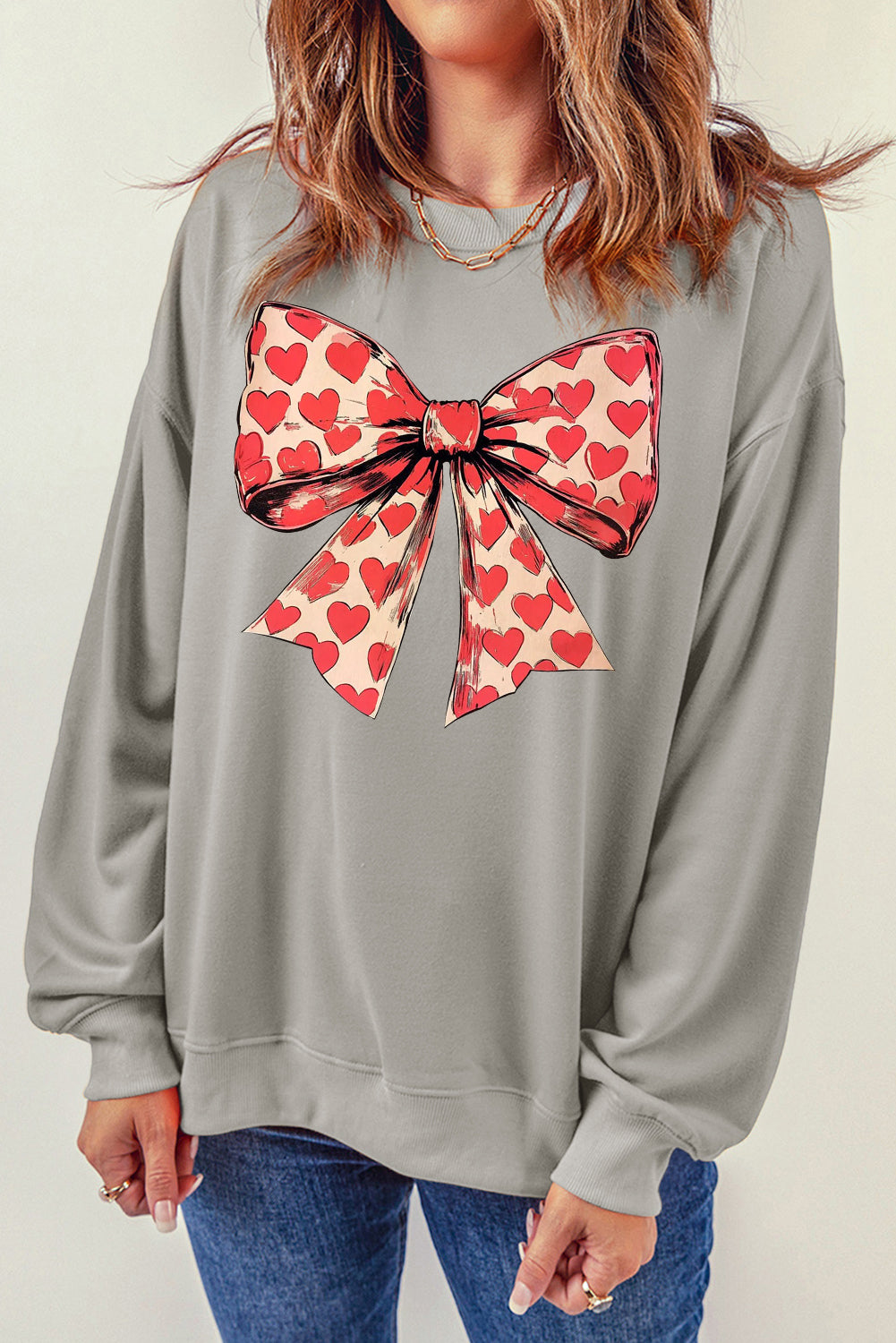 Valentine's Day Sequin Heart V-Neck Pullover Sweatshirt