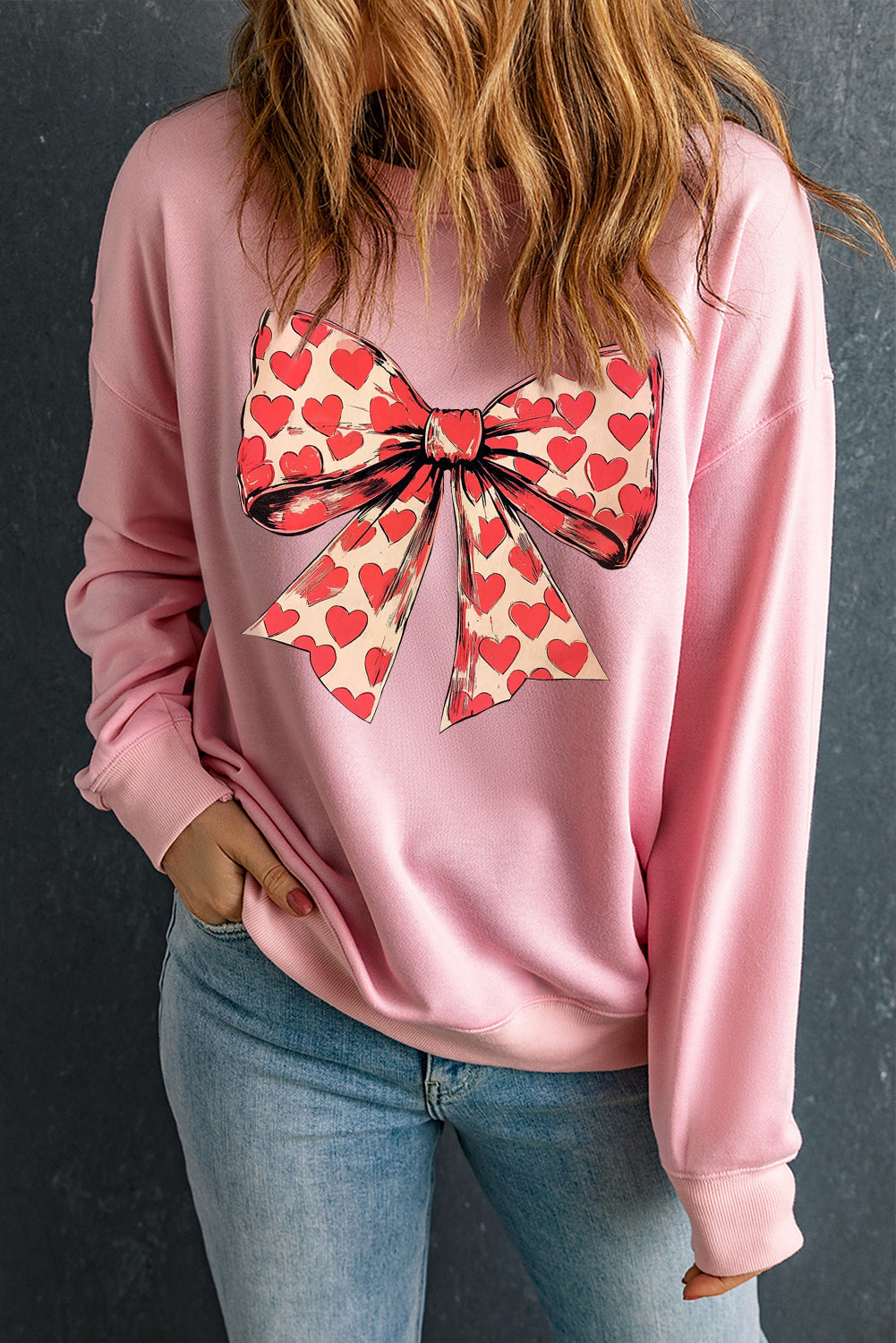 Valentine's Day Sequin Heart V-Neck Pullover Sweatshirt