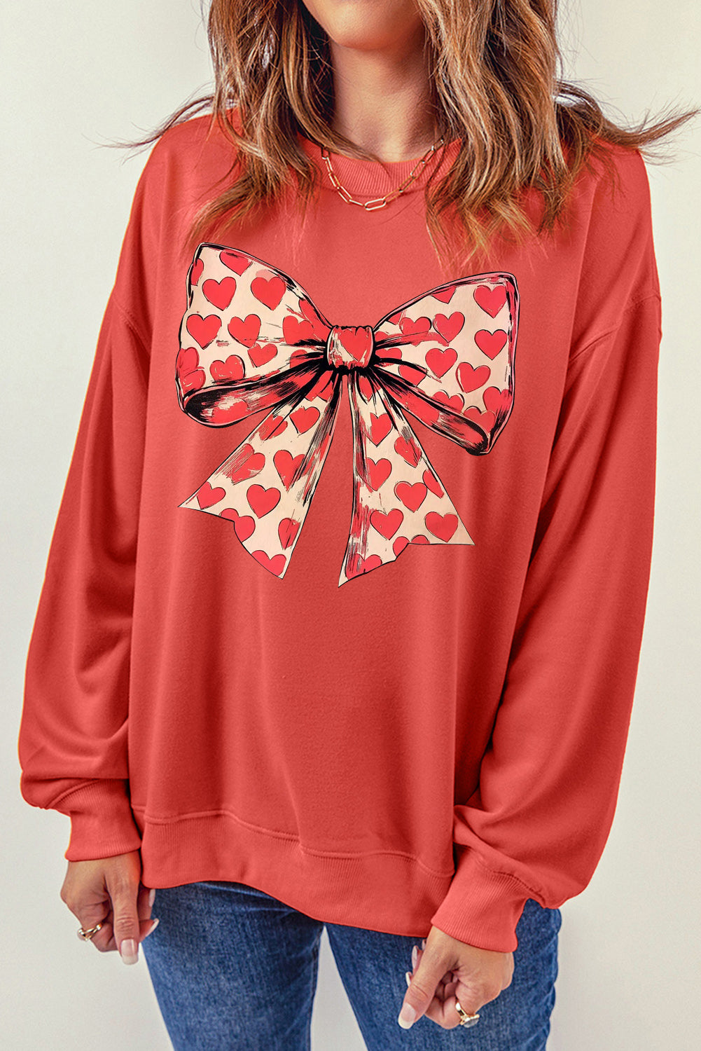 Valentine's Day Sequin Heart V-Neck Pullover Sweatshirt