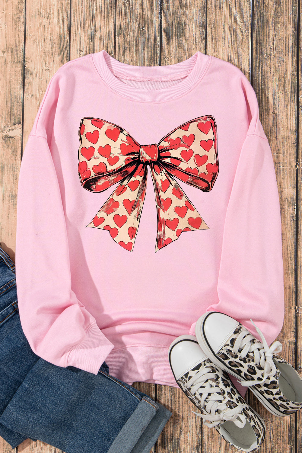 Valentine's Day Sequin Heart V-Neck Pullover Sweatshirt