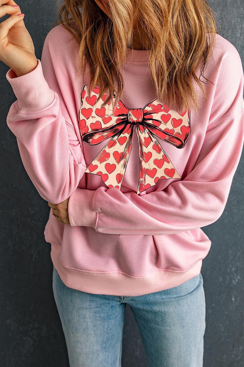 Valentine's Day Sequin Heart V-Neck Pullover Sweatshirt