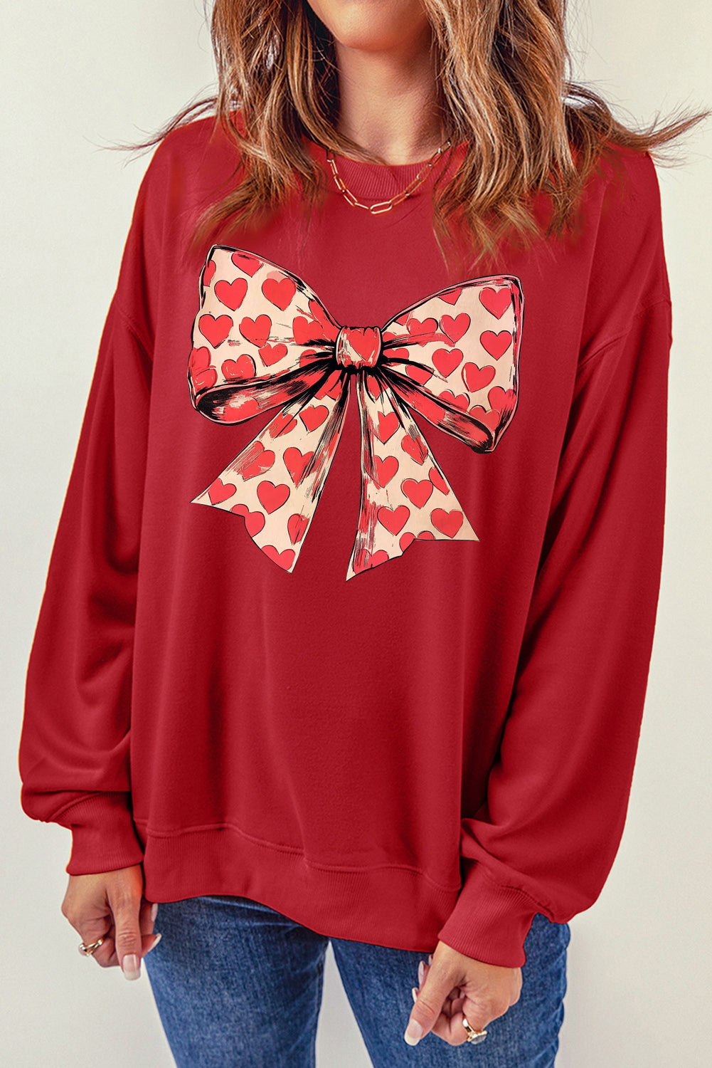 Valentine's Day Sequin Heart V-Neck Pullover Sweatshirt