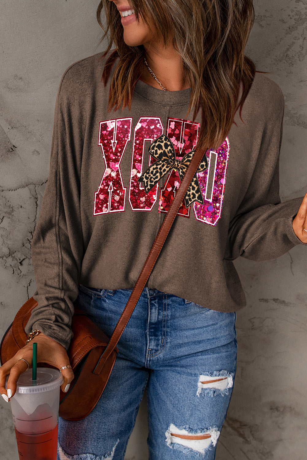 Valentine's Day XOXO Heart Patchwork Long Sleeve Knit Top