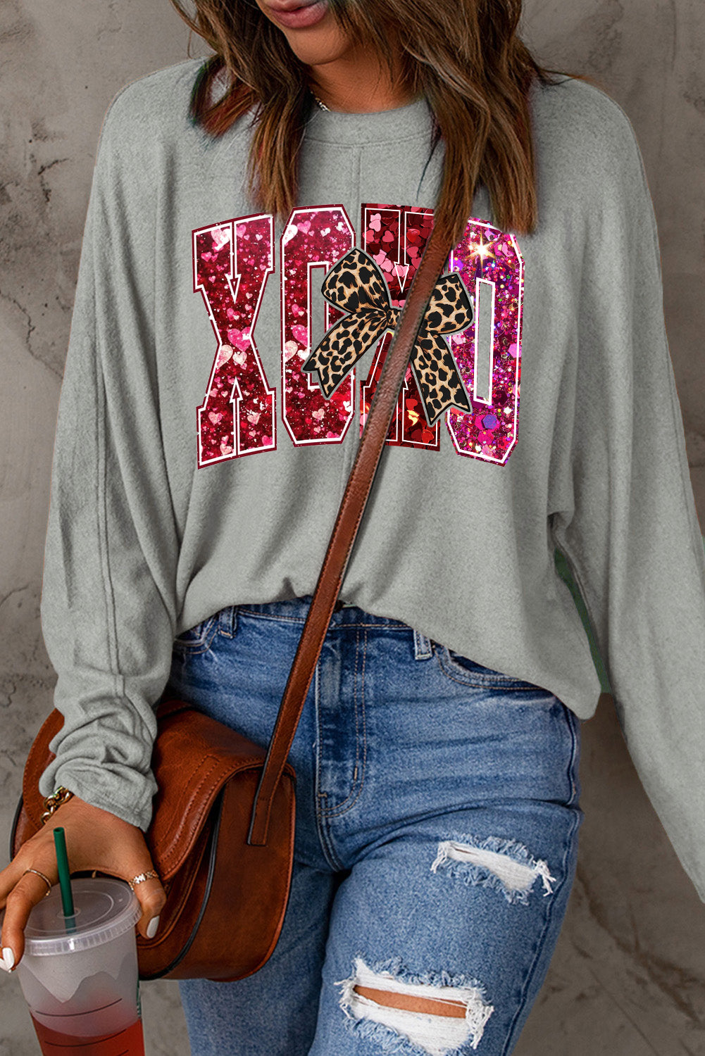 Valentine's Day XOXO Heart Patchwork Long Sleeve Knit Top