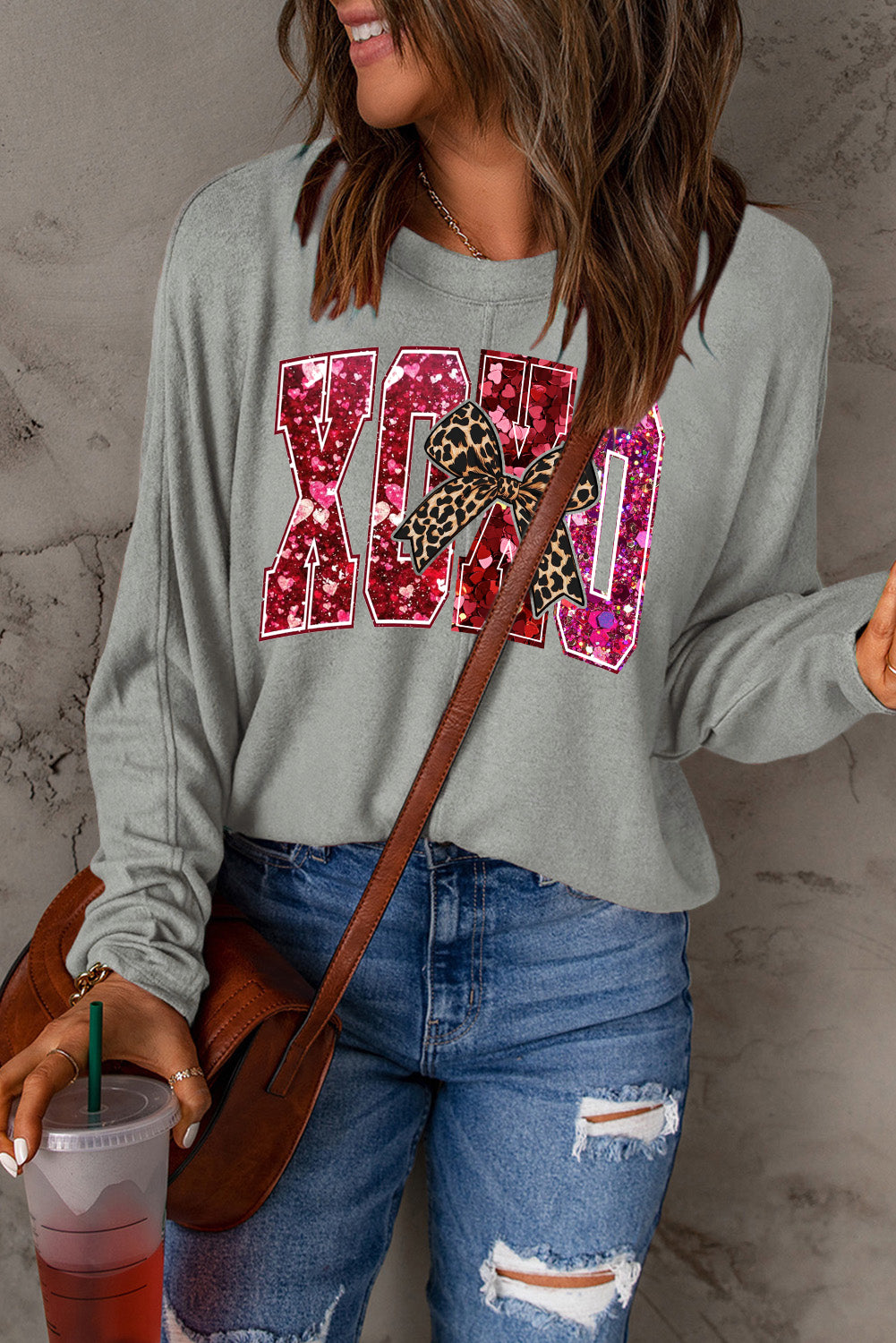 Valentine's Day XOXO Heart Patchwork Long Sleeve Knit Top