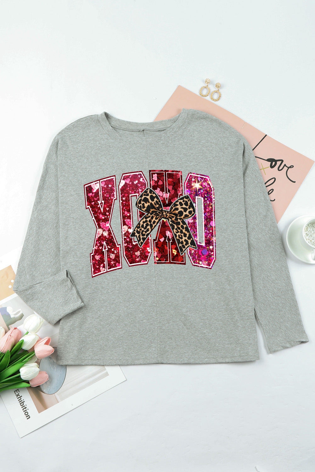 Valentine's Day XOXO Heart Patchwork Long Sleeve Knit Top