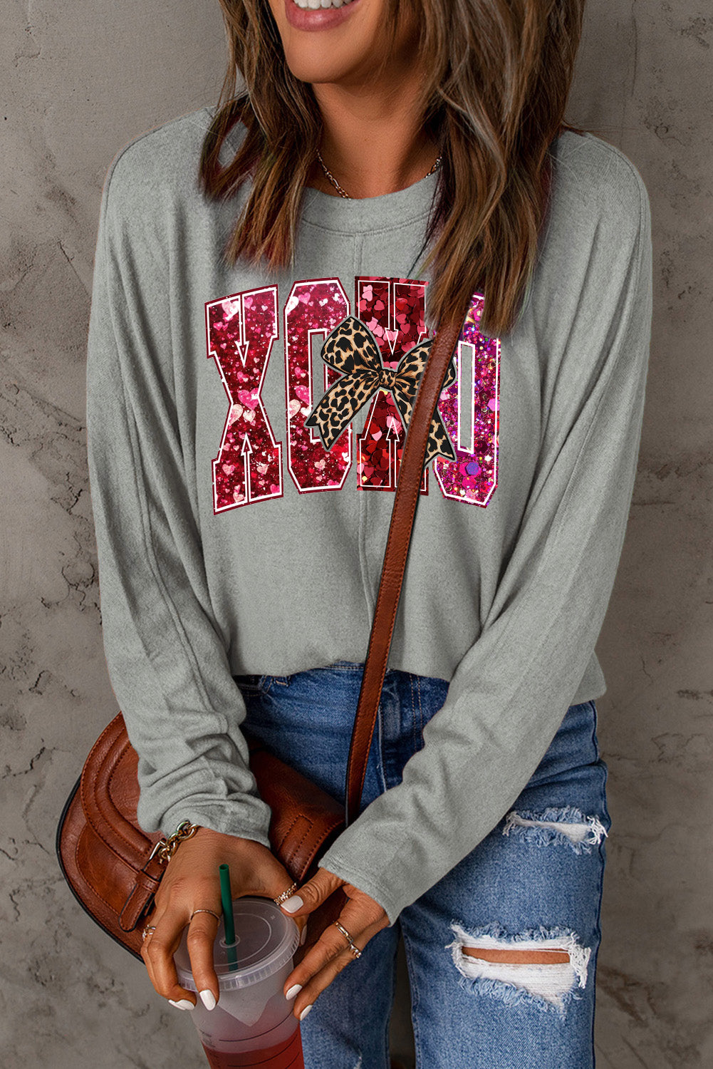 Valentine's Day XOXO Heart Patchwork Long Sleeve Knit Top