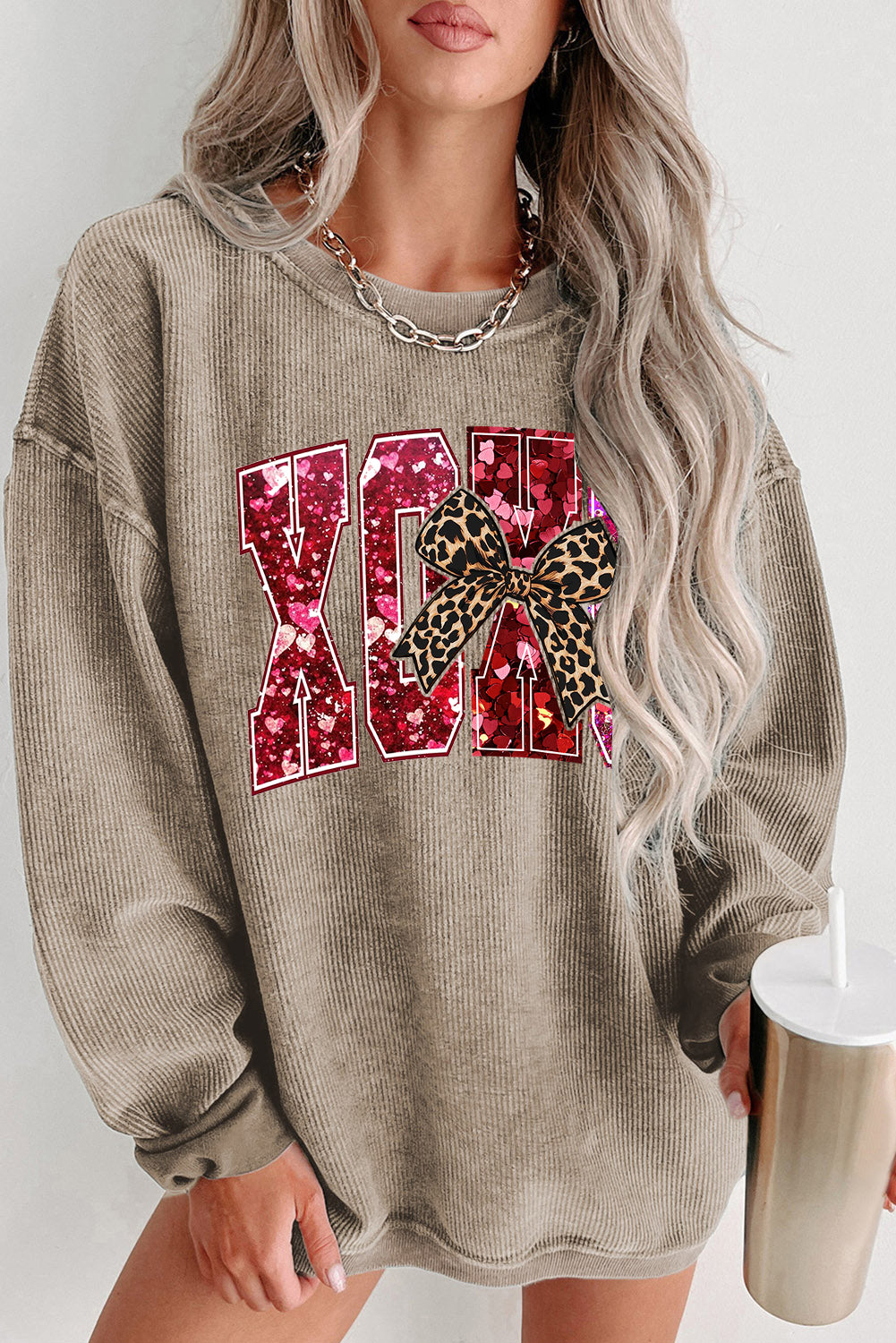 Valentine's Day XOXO Date Night Crew Neck Knit Sweatshirt