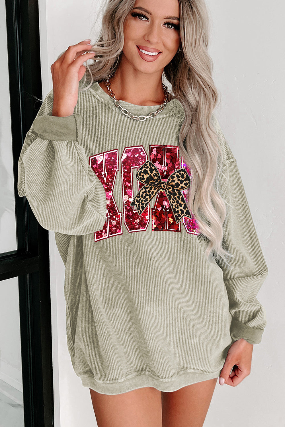 Valentine's Day XOXO Date Night Crew Neck Knit Sweatshirt