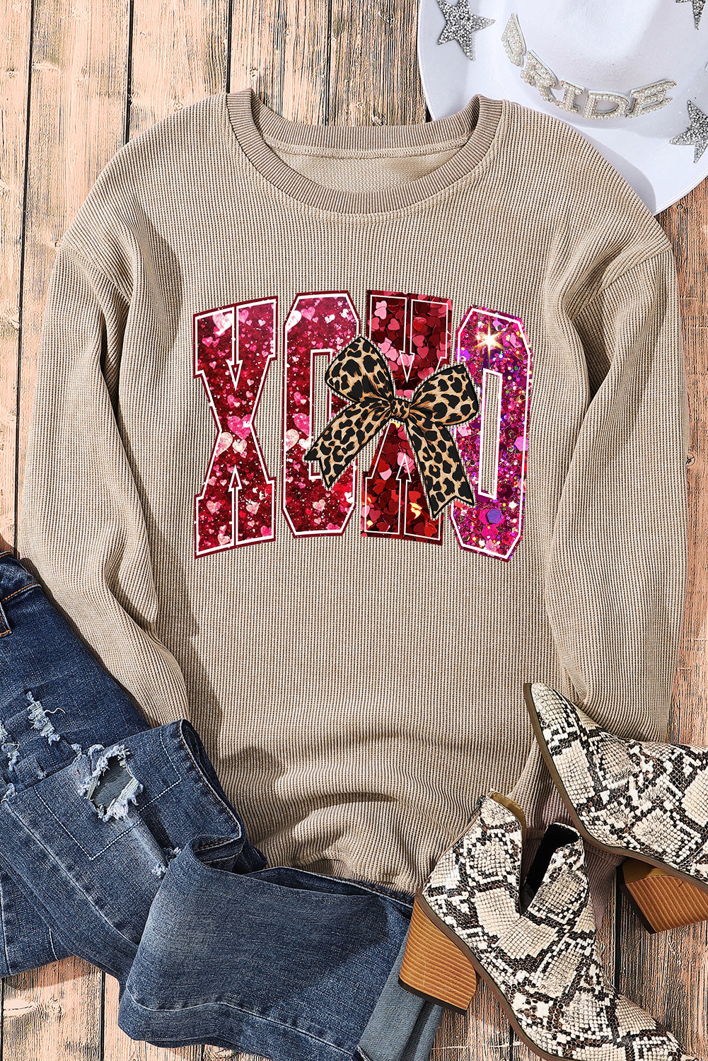 Valentine's Day XOXO Date Night Crew Neck Knit Sweatshirt