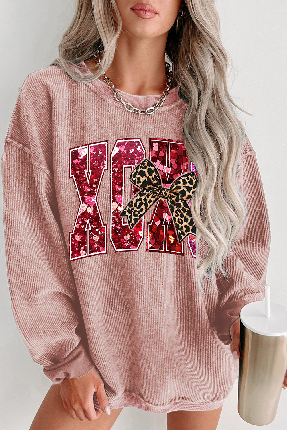 Valentine's Day XOXO Date Night Crew Neck Knit Sweatshirt