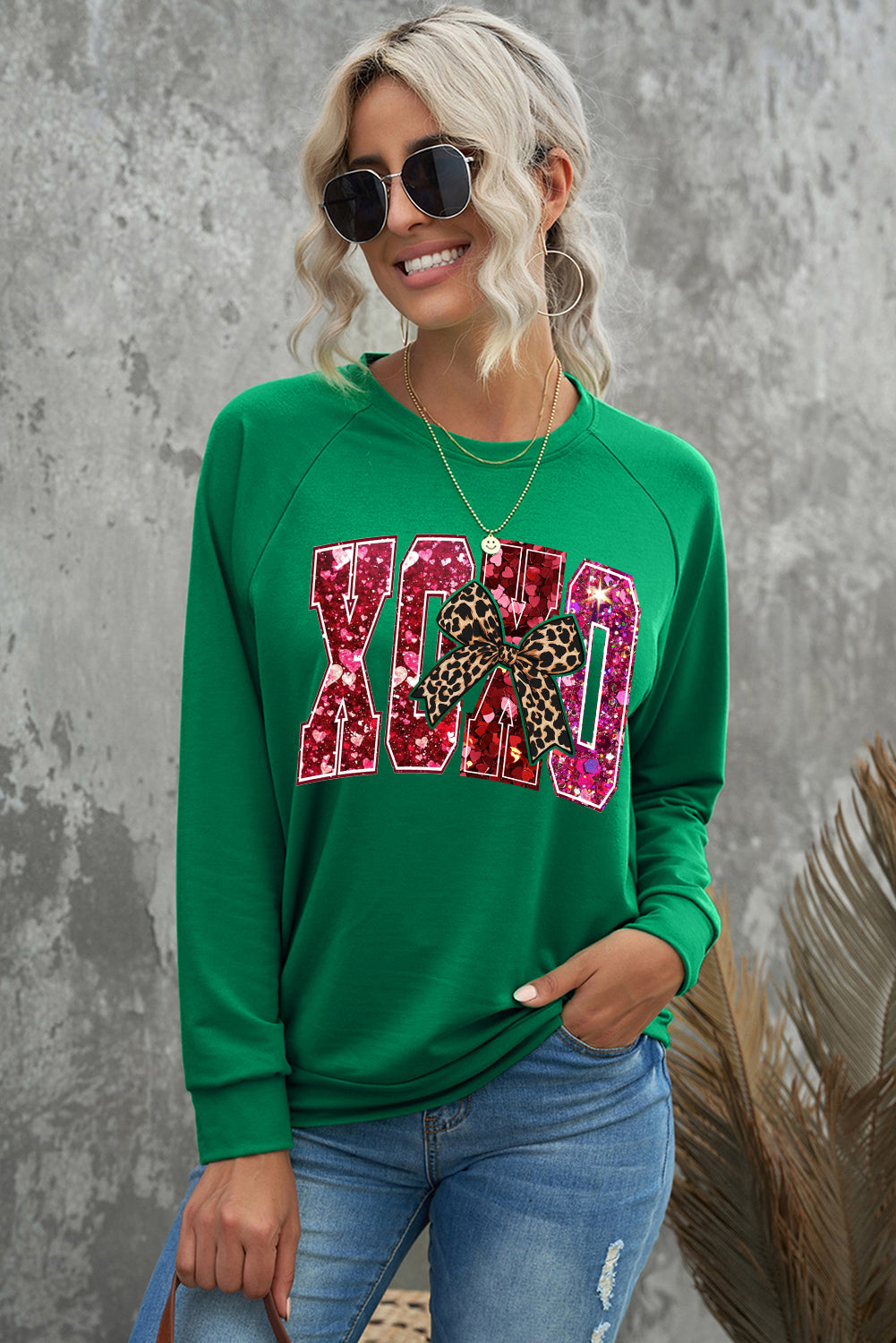 Valentine's Day XOXO Sweetheart Print Crew Neck Pullover