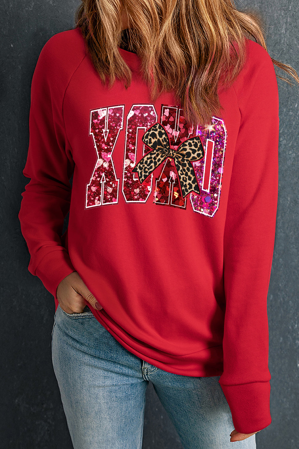 Valentine's Day XOXO Sweetheart Print Crew Neck Pullover