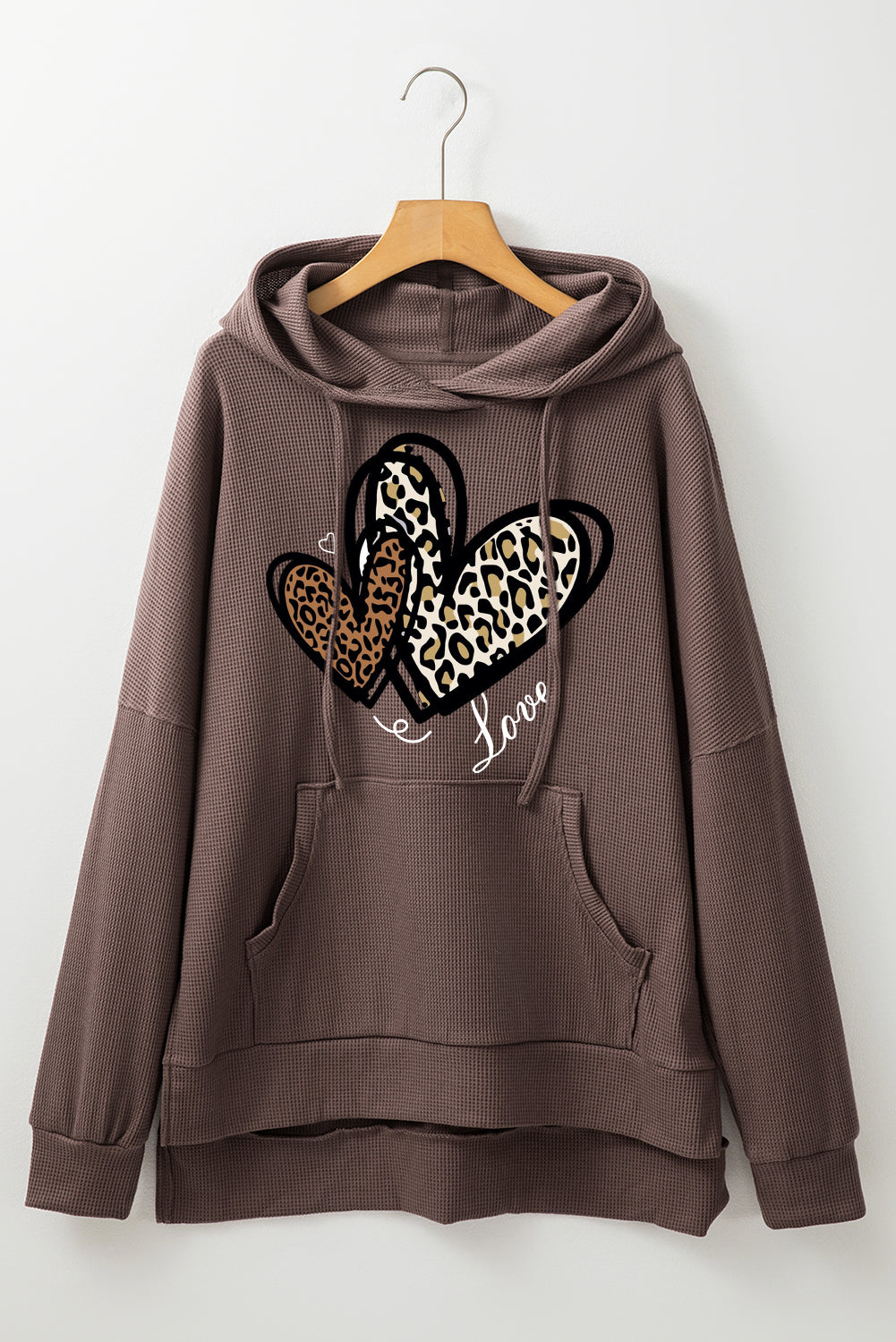 Date Night Heart Leopard Waffle Knit Fleece Lined Hoodie