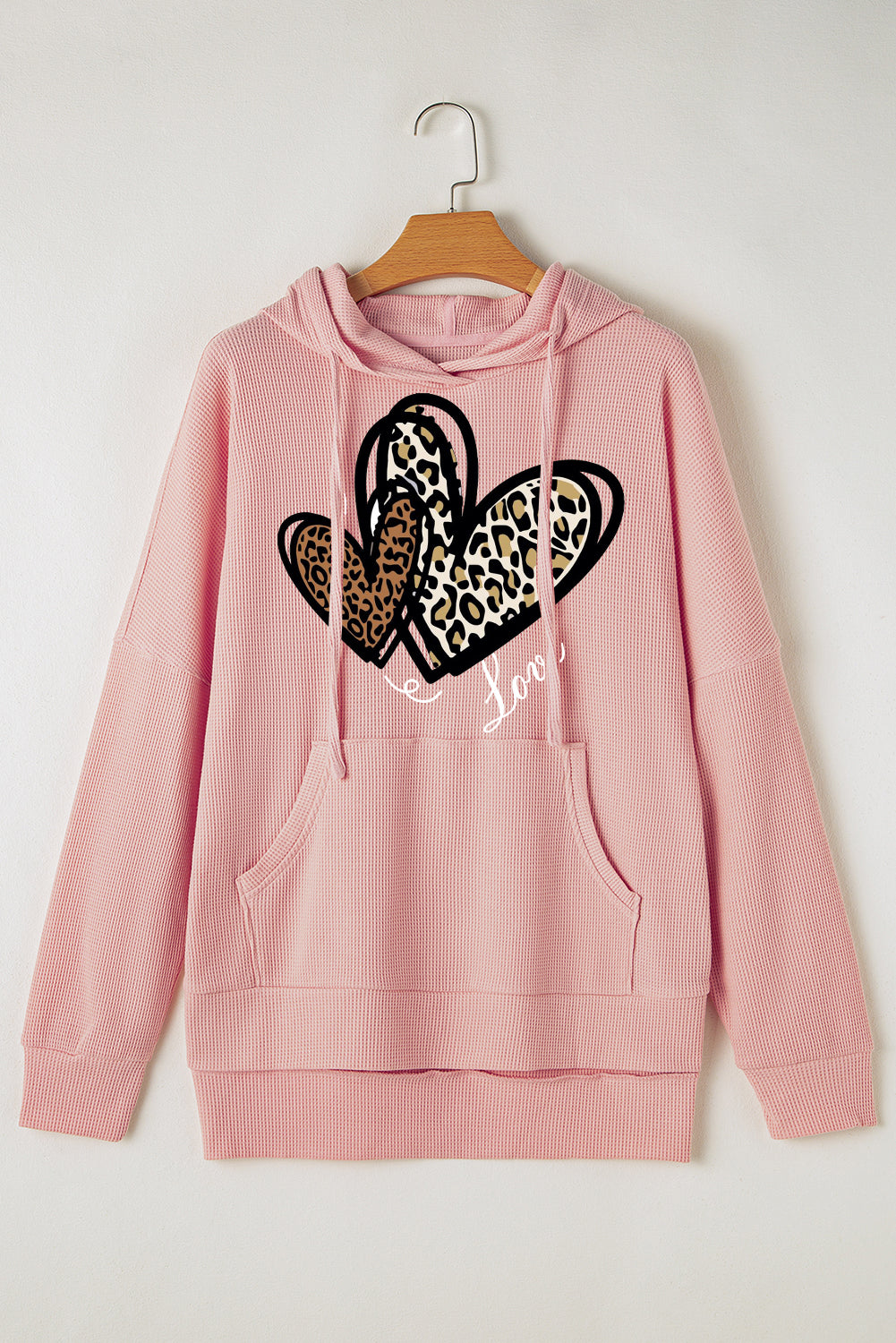 Date Night Heart Leopard Waffle Knit Fleece Lined Hoodie