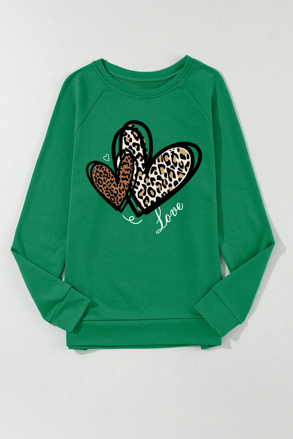 Valentine's Day Heart Leopard Print Crew Neck Pullover Sweatshirt