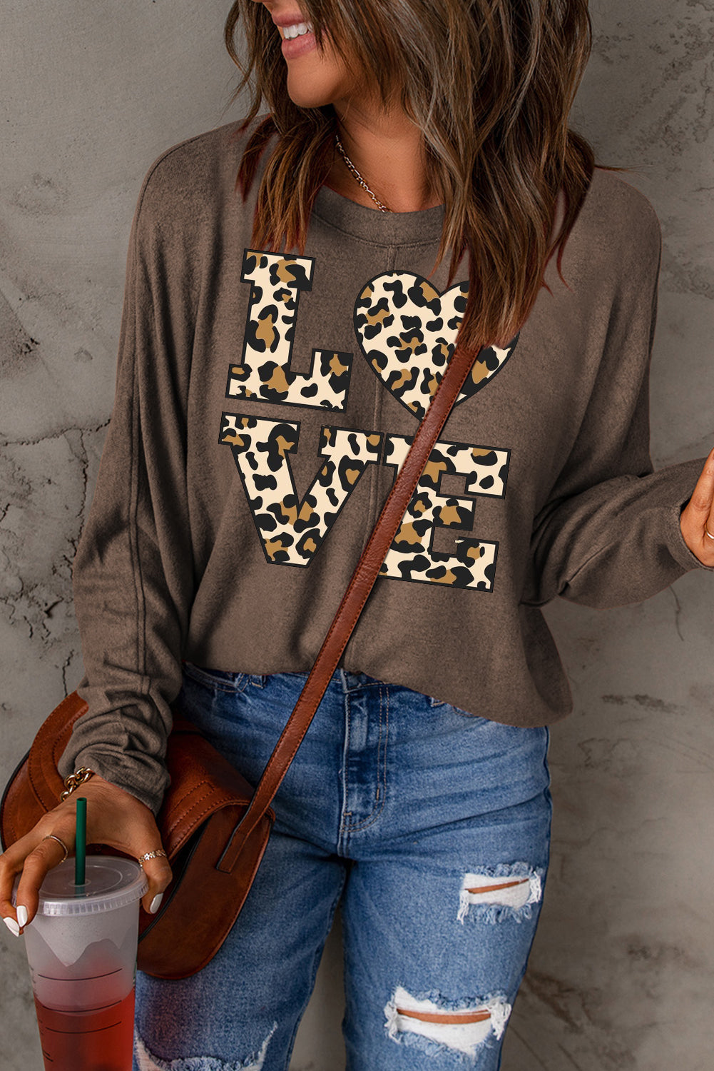 Date Night LOVE Leopard Print Patchwork Knit Long Sleeve Top