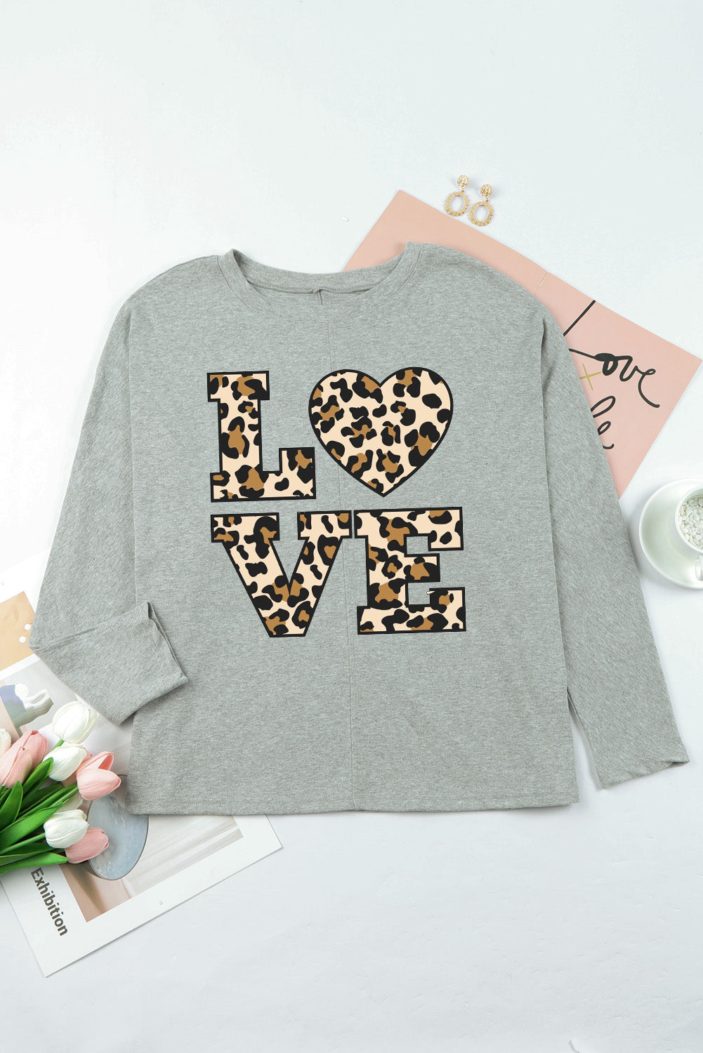 Date Night LOVE Leopard Print Patchwork Knit Long Sleeve Top