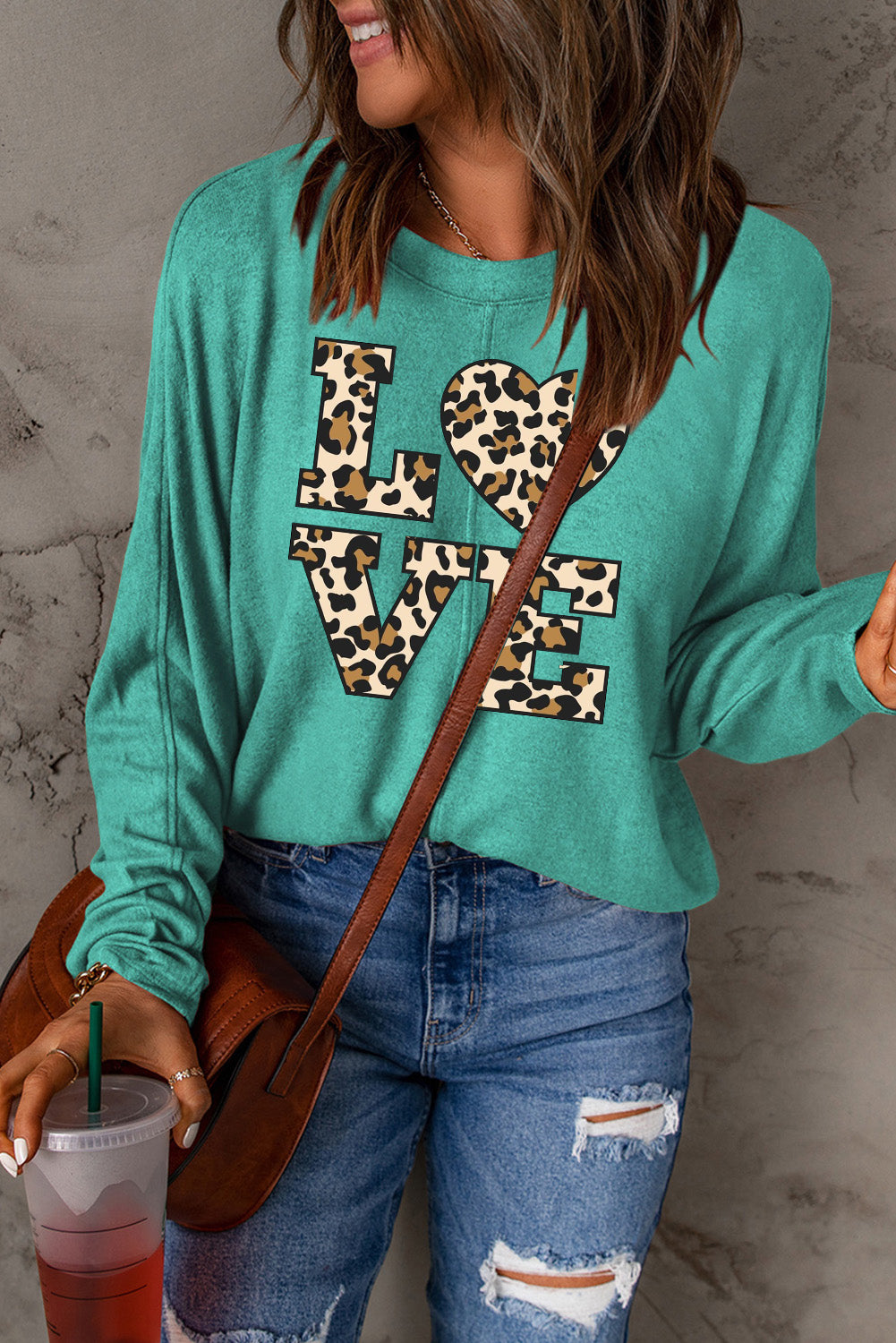 Date Night LOVE Leopard Print Patchwork Knit Long Sleeve Top