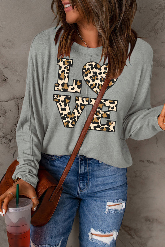 Date Night LOVE Leopard Print Patchwork Knit Long Sleeve Top