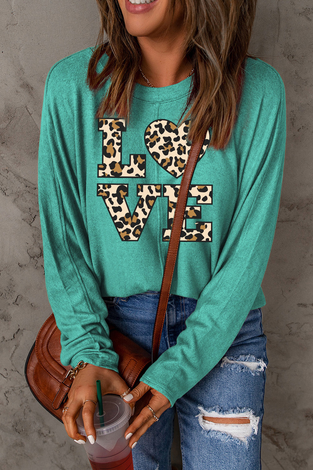 Date Night LOVE Leopard Print Patchwork Knit Long Sleeve Top