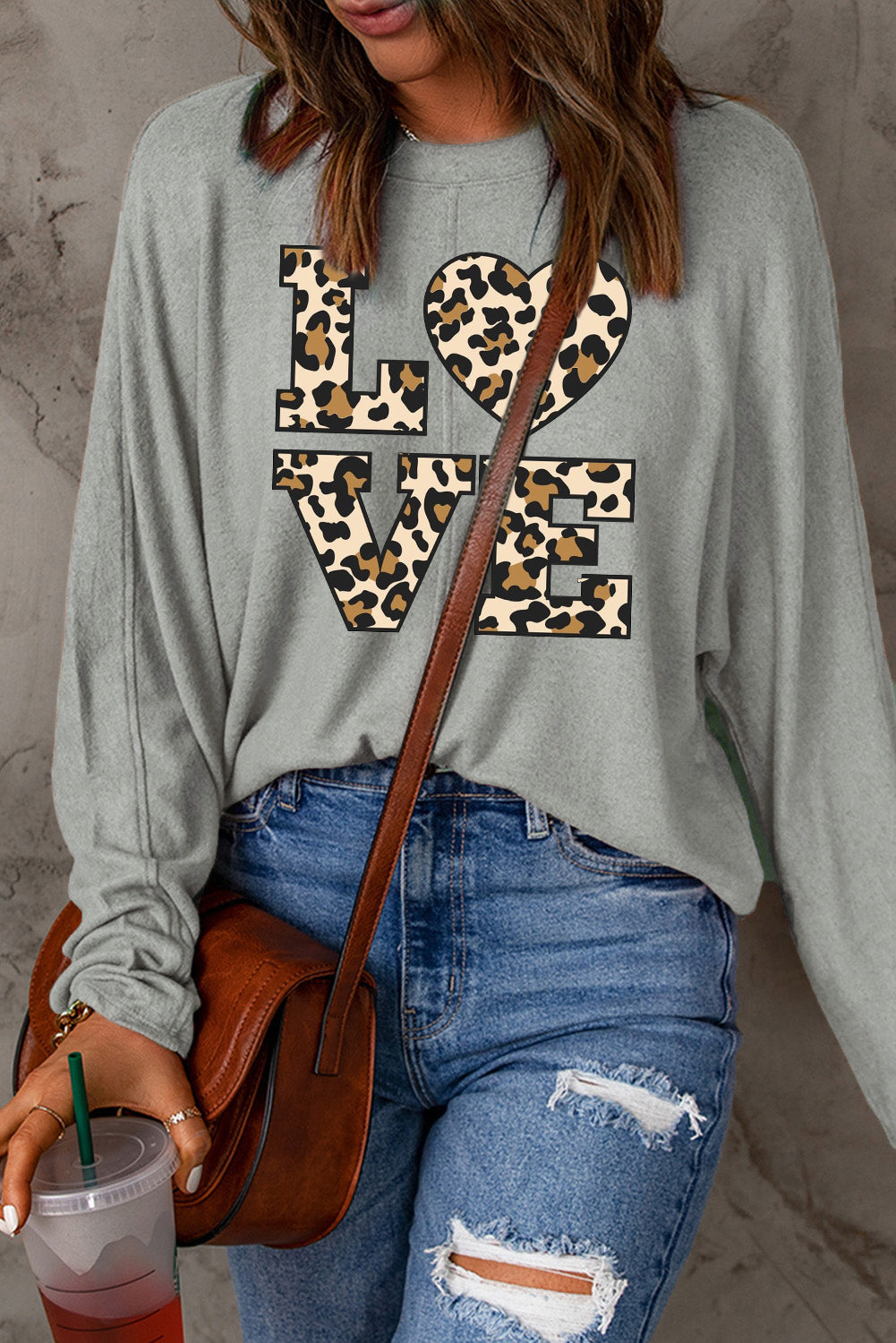 Date Night LOVE Leopard Print Patchwork Knit Long Sleeve Top