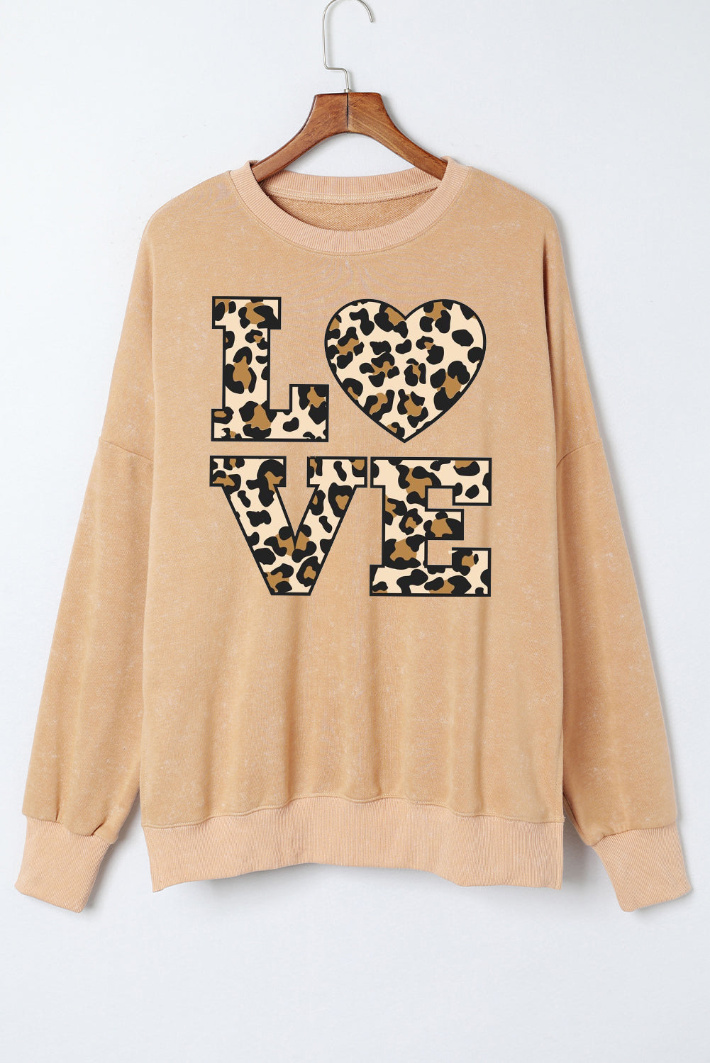 Date Night Leopard Print Heart Oversized Drop Shoulder Ribbed Sweatshirt