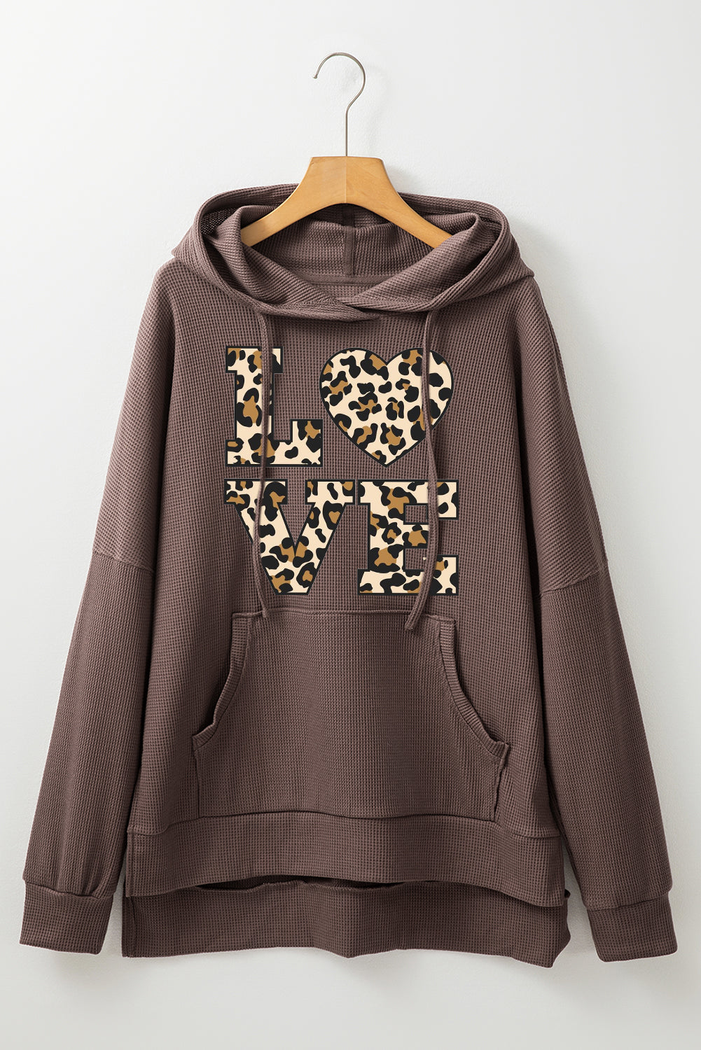 Valentine's Day Heart Leopard Print Waffle Knit Fleece Lined Hoodie