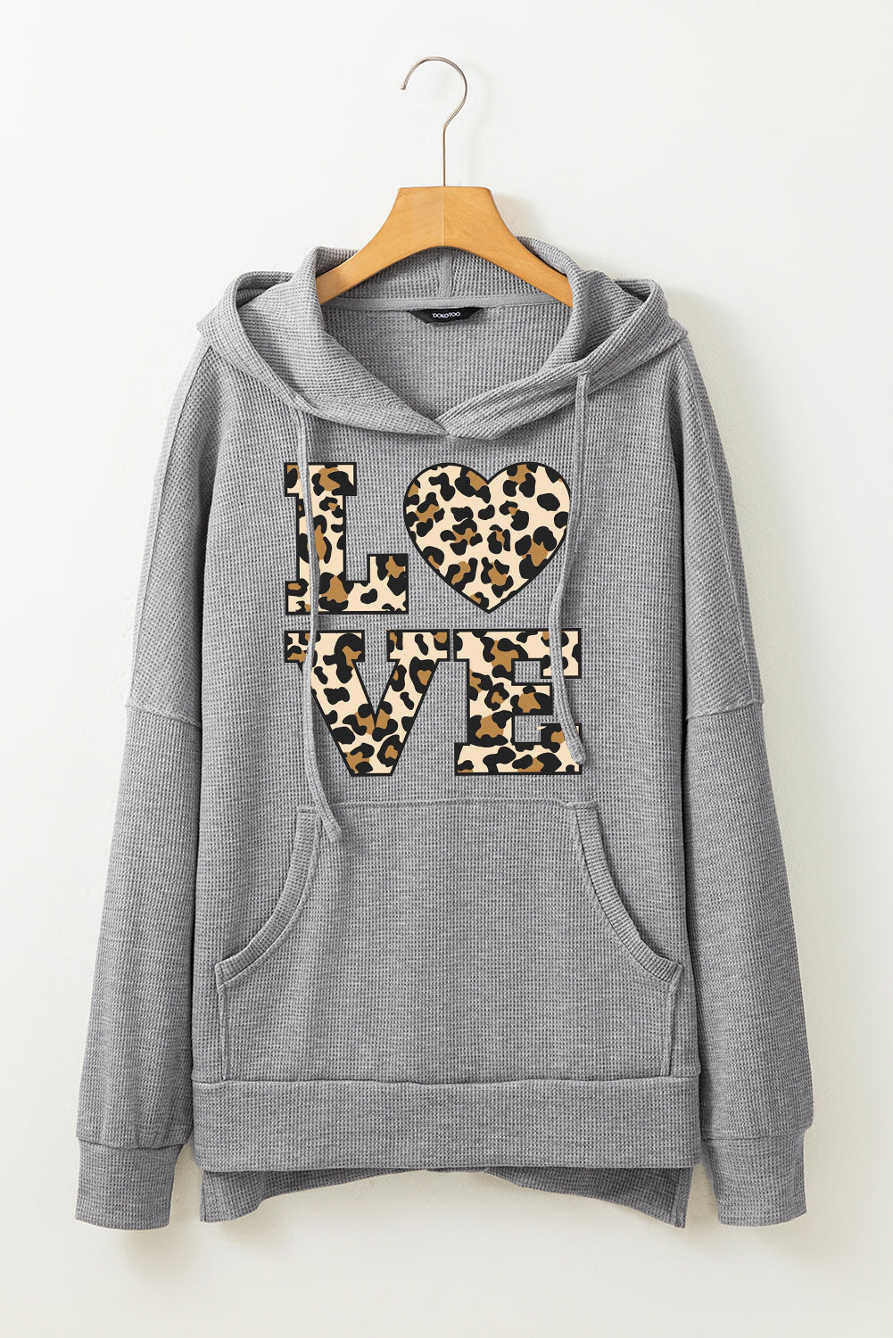 Valentine's Day Heart Leopard Print Waffle Knit Fleece Lined Hoodie