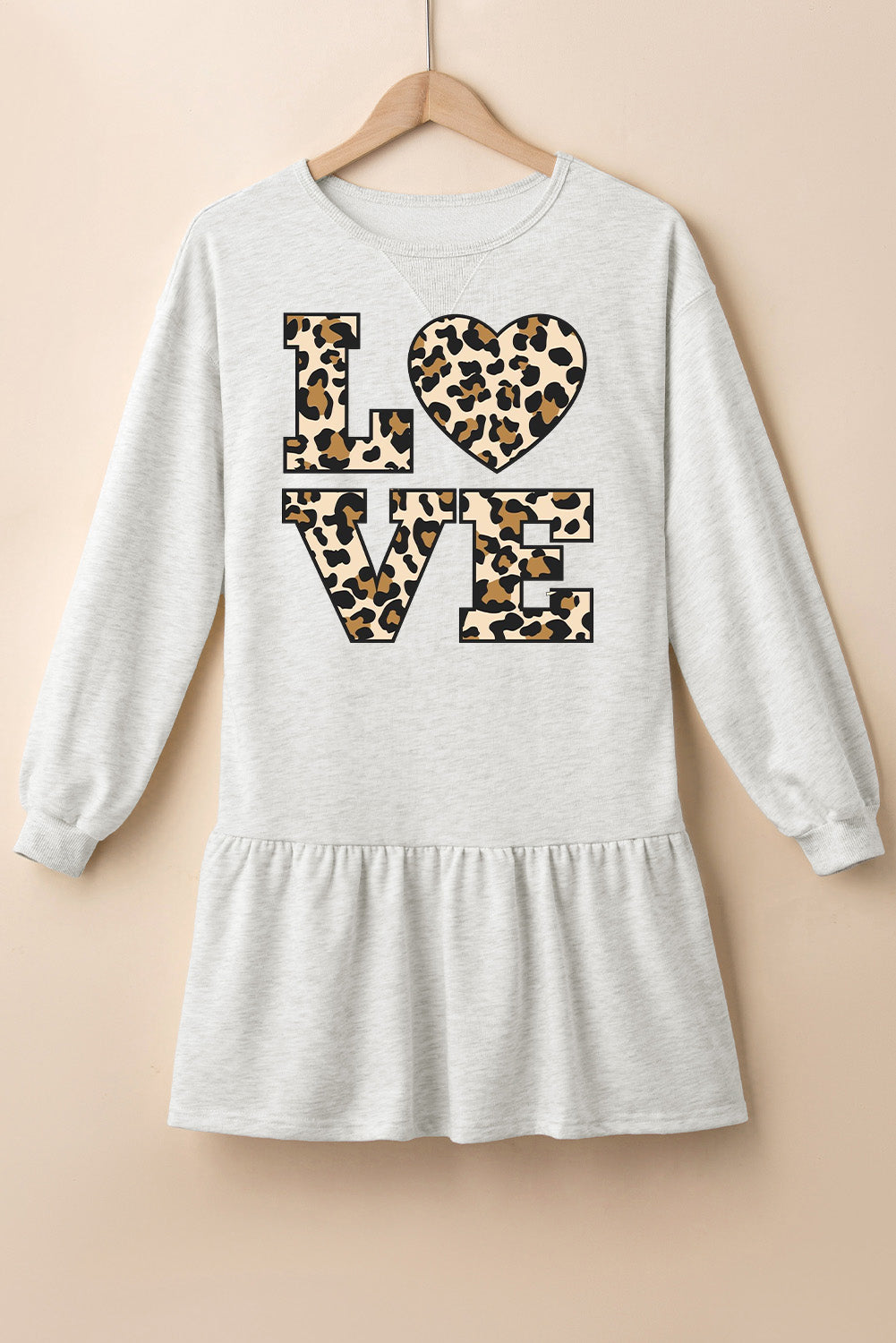 Leopard LOVE Heart Print Colorful Puffy Sleeve Ruffle Hem Mini Dress