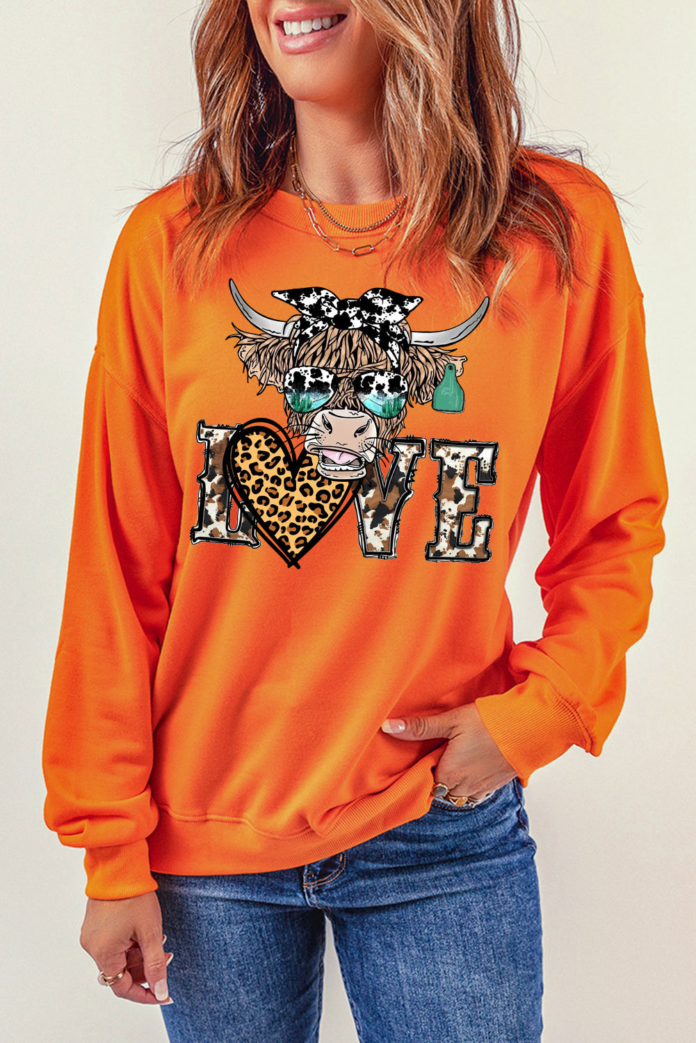 Valentine's Bulls Elements Leopard Print Heart Pullover Sweatshirt