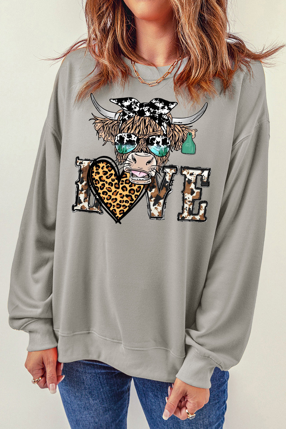 Valentine's Bulls Elements Leopard Print Heart Pullover Sweatshirt