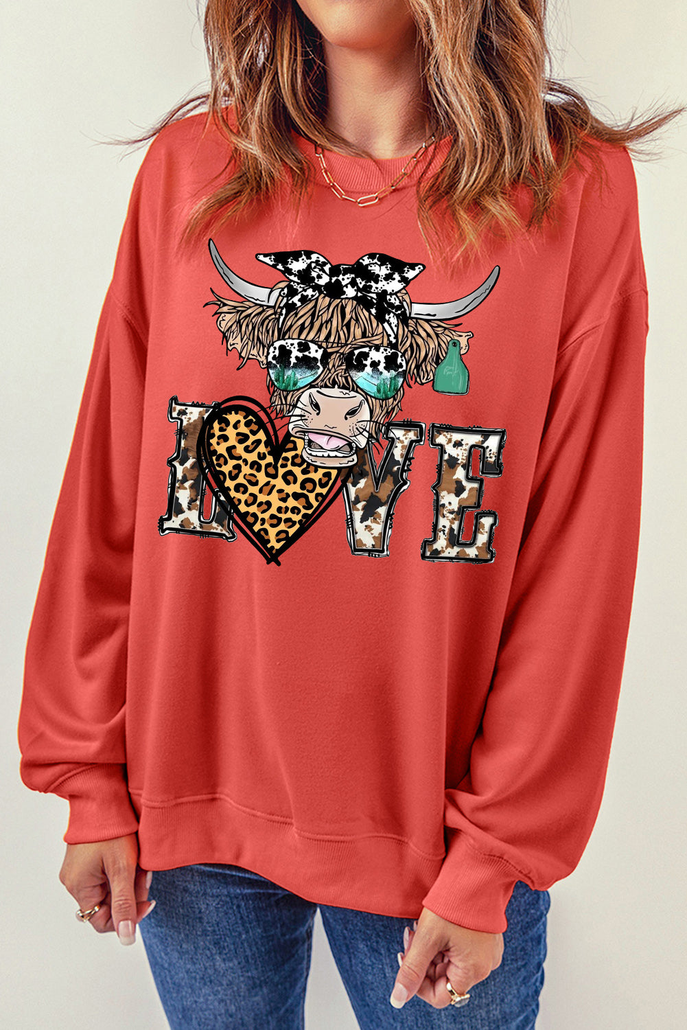 Valentine's Bulls Elements Leopard Print Heart Pullover Sweatshirt