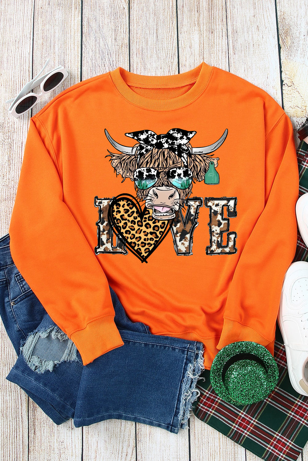 Valentine's Bulls Elements Leopard Print Heart Pullover Sweatshirt