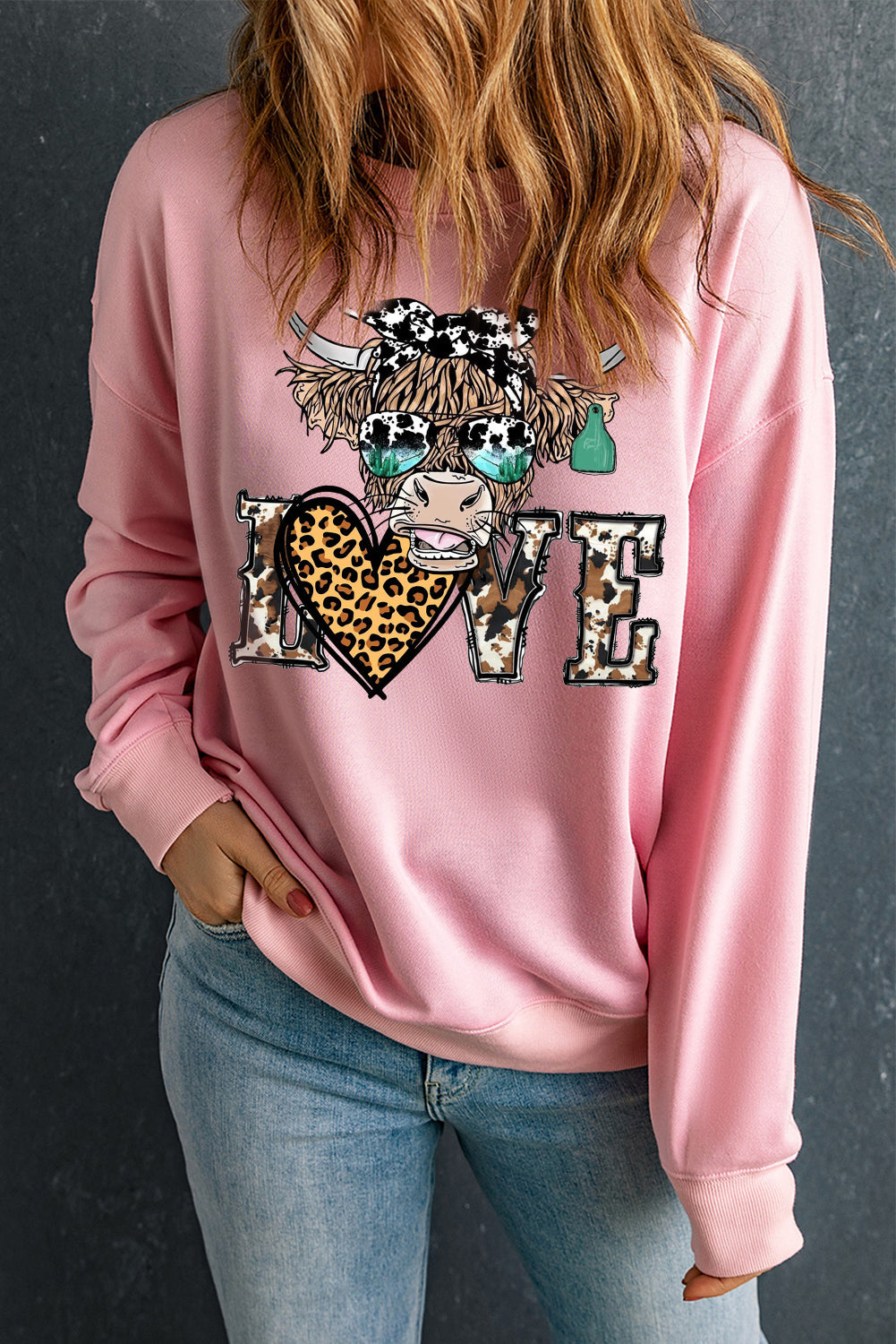 Valentine's Bulls Elements Leopard Print Heart Pullover Sweatshirt