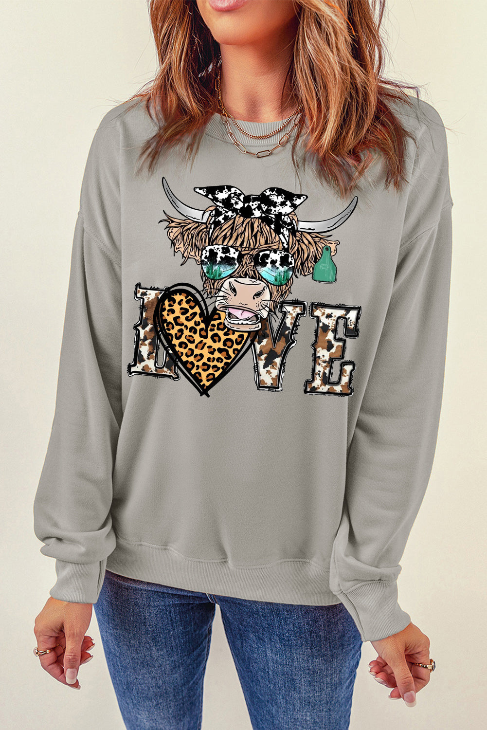 Valentine's Bulls Elements Leopard Print Heart Pullover Sweatshirt